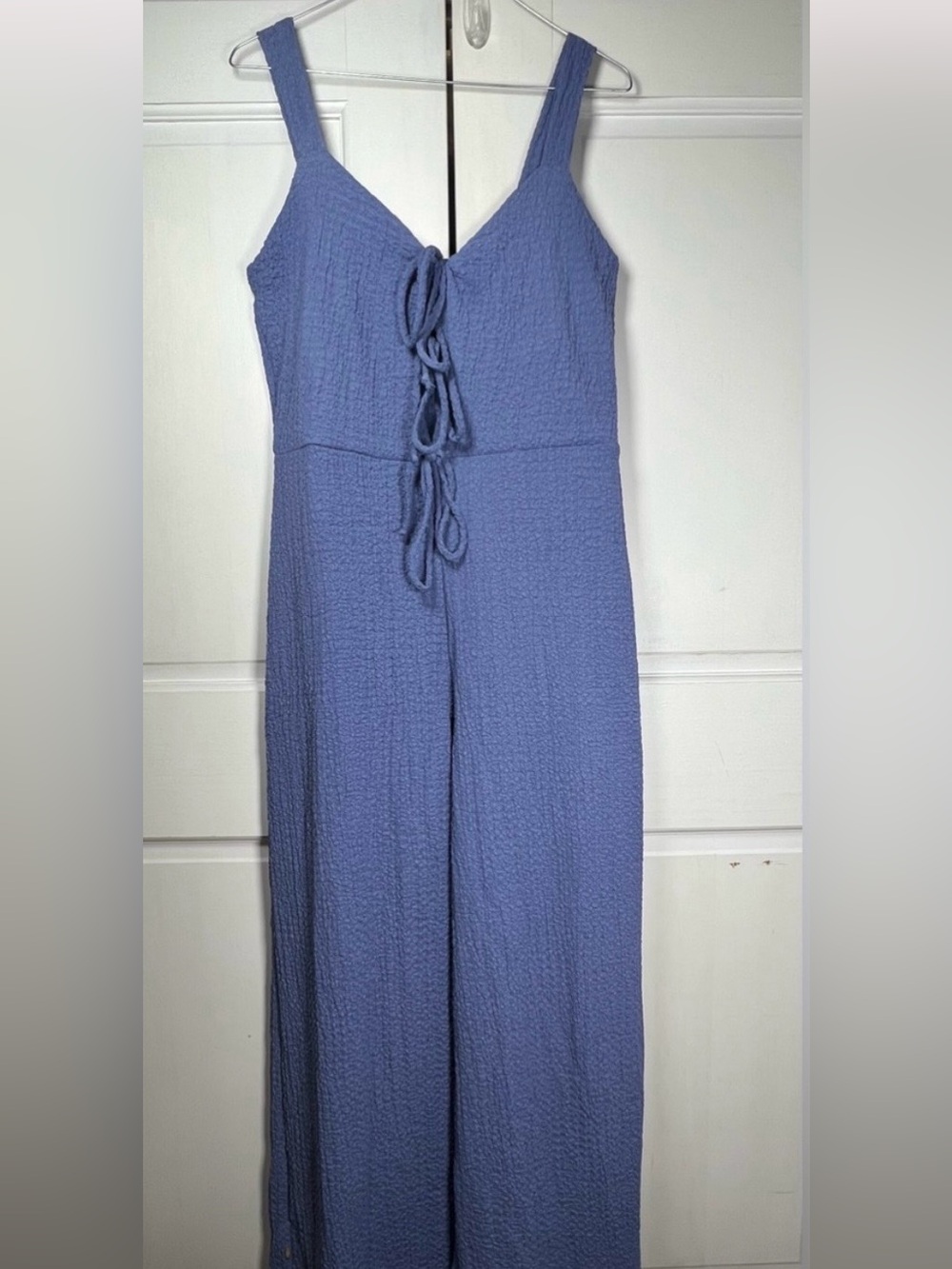 NwOT Anthropologie - See You Monday Light Blue Tie-Front Textured Jumpsuit - Picture 2 of 7